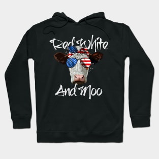 Red White and Moo Patriotic Cow 4th of July Hoodie